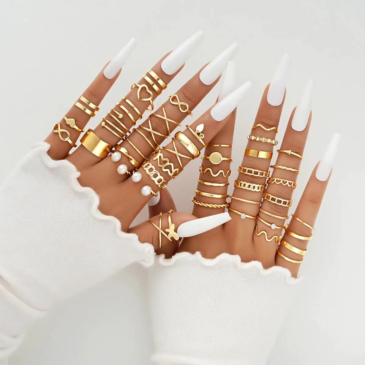 58 Piece Vintage Heart Snake Butterfly Rings Set For Women Gold Plated Geometric Hollow Finger Rings Jewelry Gifts New