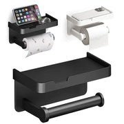 Aluminum alloy wall-mounted toilet paper holder with shelf and phone stand