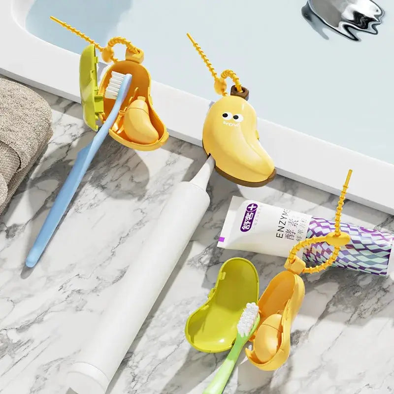 Simples Market banana-shaped yellow toothbrush protective cap with toothpaste storage box for travel
