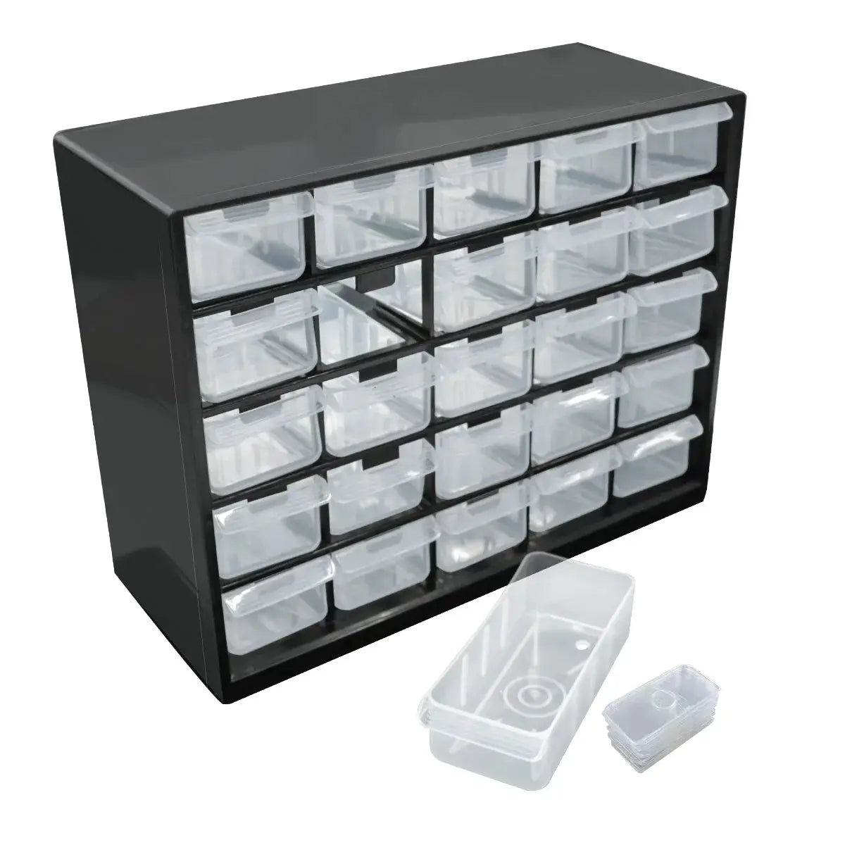 25-grid wall-mounted drawer parts box with clear plastic drawers by Simples Market