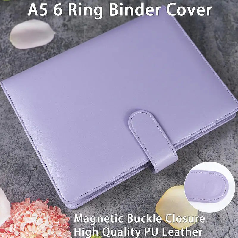 Simples Market A5 6-ring binder cover in purple PU leather with magnetic buckle closure