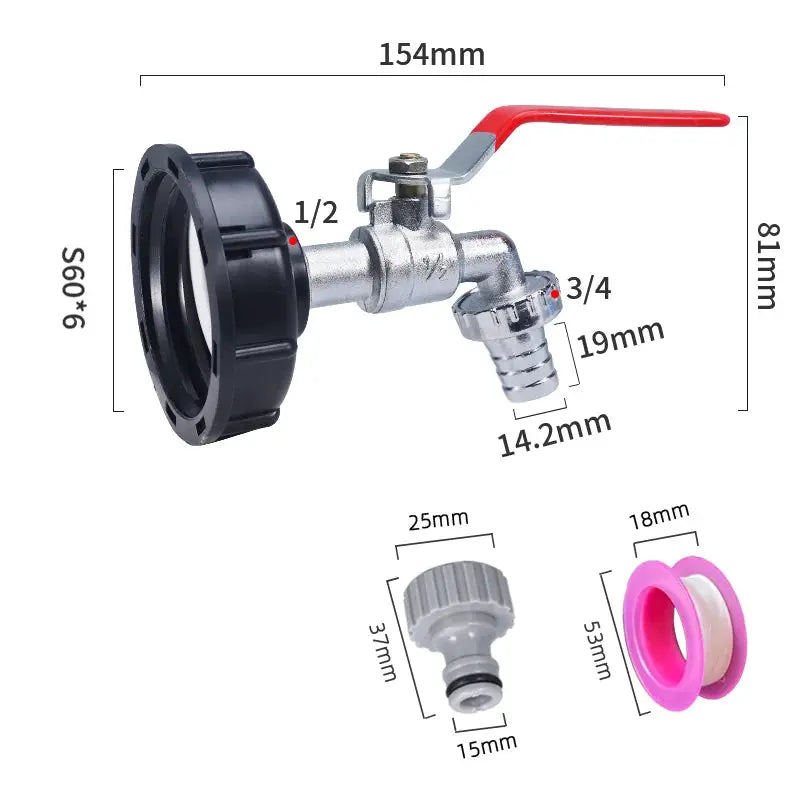 S60x6 Coarse Thread IBC Tank Tap Connector One Half Inch Three Quarter Inch Water Coupling Adapter 1000L Garden Valve