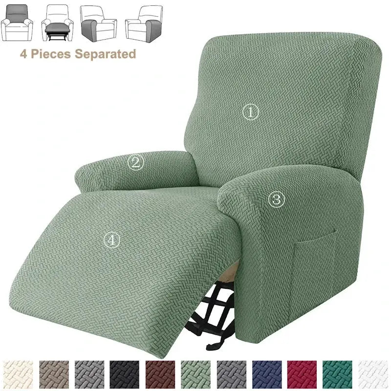 Simples Market jacquard stretch recliner chair slipcover, 4-piece green non-slip set
