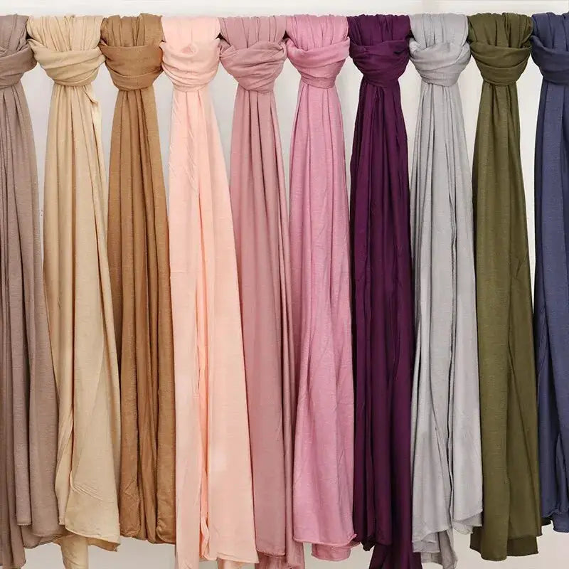 Modal Cotton Jersey Hijab Scarf 170x60cm Long Soft Plain Turban Head Wrap For Women