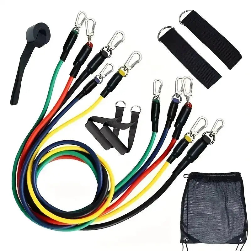 FlexiFit 11 Piece Resistance Band Set With Ankle Straps And Chest Expander For Portable Full Body Workout