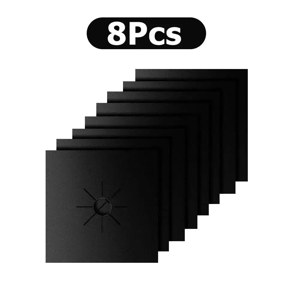Four Or Eight Piece Gas Stove Protector Cover Set Stovetop Burner Liners Fiberglass Mats For Easy Cleanup