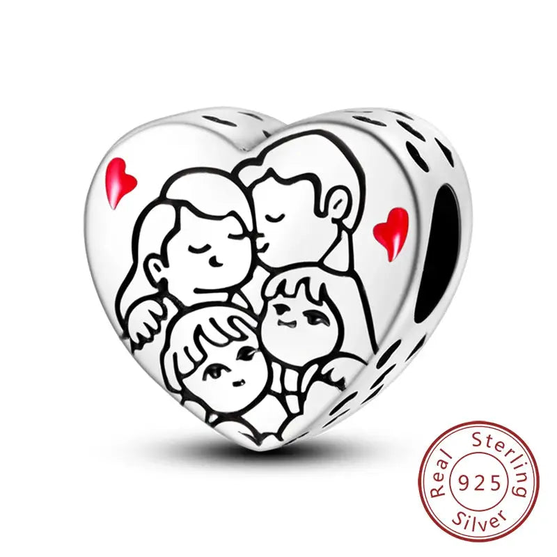 925 Sterling Silver Charms Beads Forever Love Heart Dangle For Bracelet Women Jewelry Gift Sister Family Life