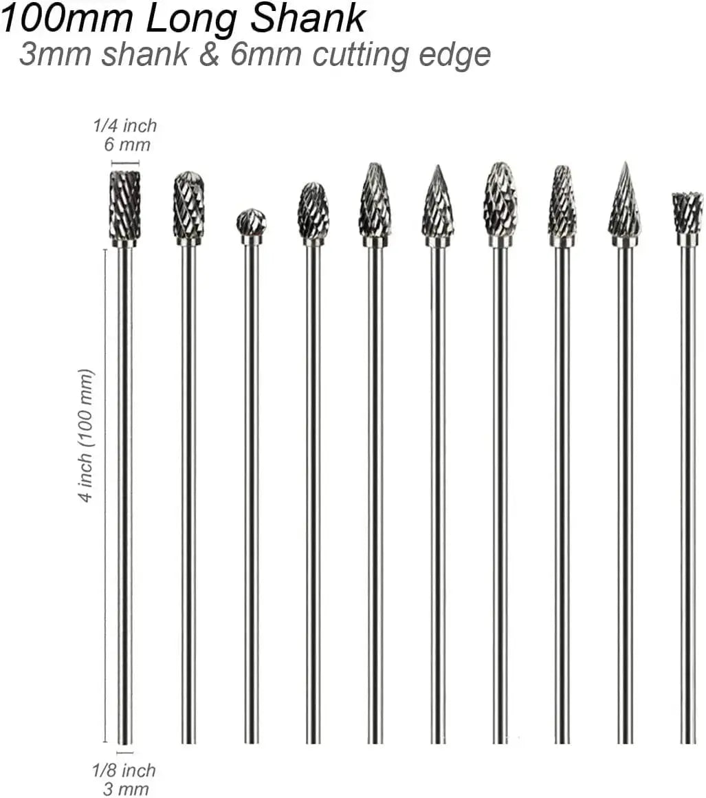 Extra Long 100mm Rotary Rasp File Carbide Burr for Metal and Wood Carving Milling Cutter