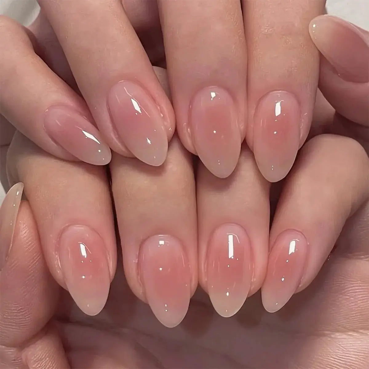 AuraNails 24Pcs Short Oval Blush Pink Press On Nails Full Coverage Acrylic Tips With Glue Included