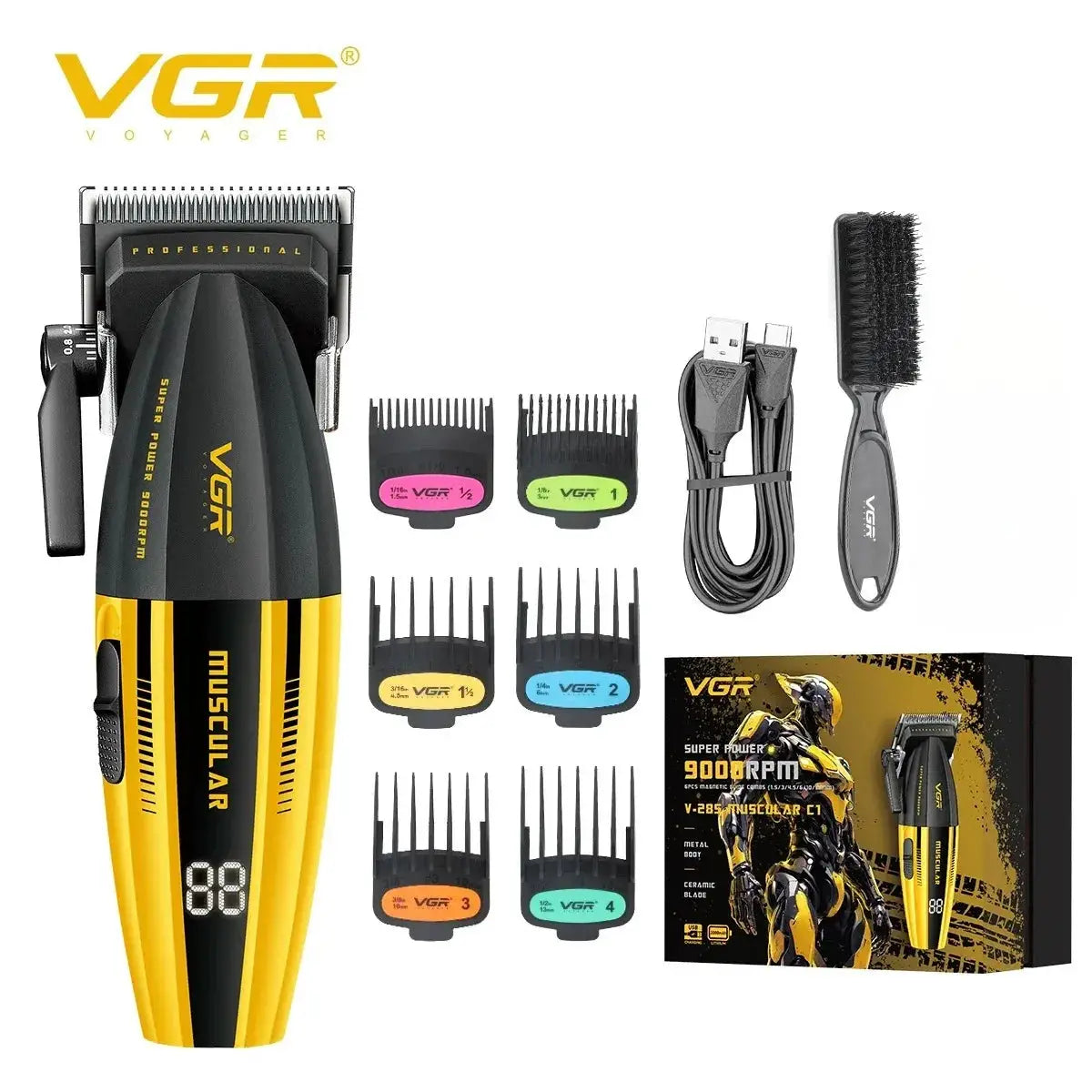 VGR Hair Trimmer professional electric clippers set with color-coded guide combs and USB charger by Simples Market