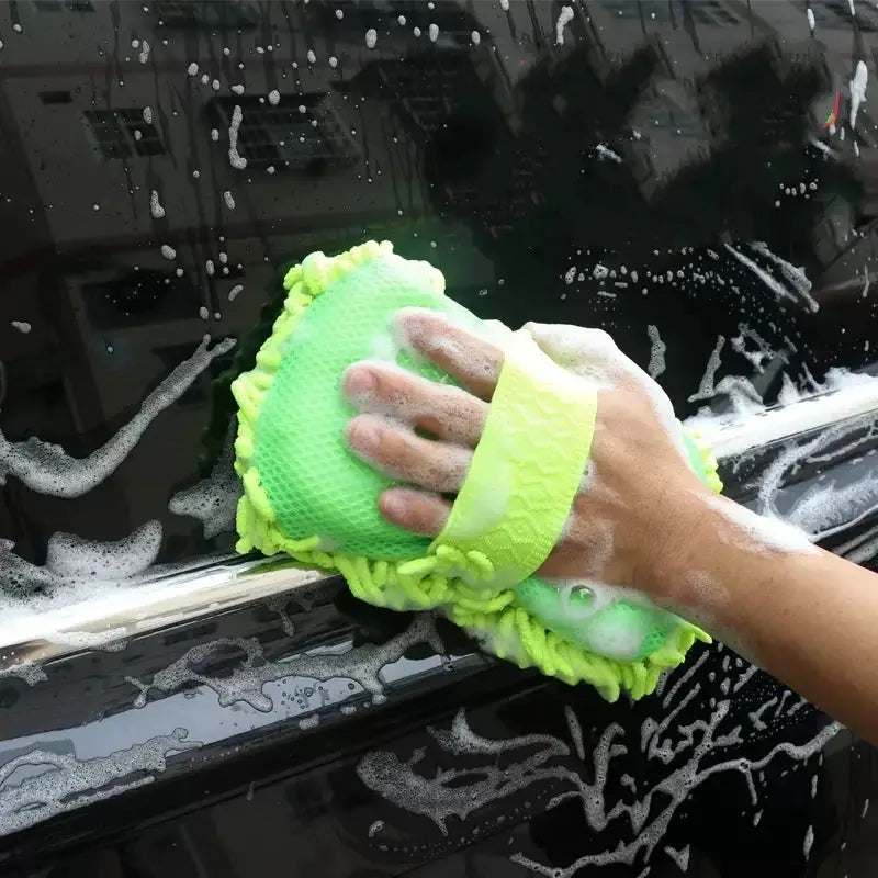 AutoGlow Microfiber Car Washer Sponge Ergonomic Glove Design For Scratch Free Detailing