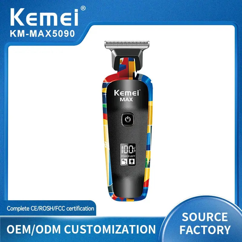 Kemei KM-MAX5090 electric hair clipper with colorful graffiti frame and built-in digital power display