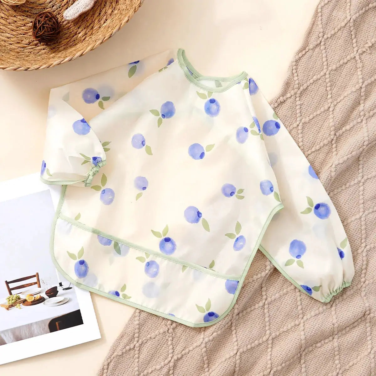 Elinfant Long Sleeve Waterproof Feeding Bibs For 1-3 Years Washable Burp Cloth Coverall Bibs Easy Clean