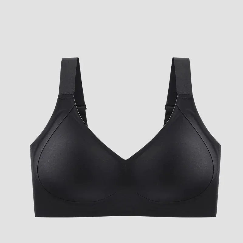 Simples Market black wireless bra; plus-size 6XL with wide straps and seamless cups
