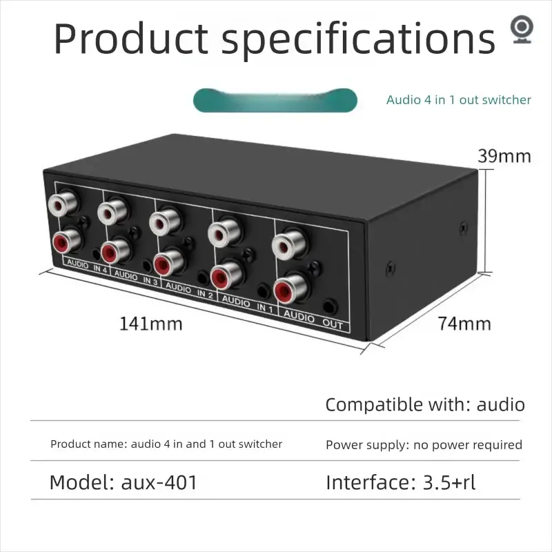 4 In 1 Audio Switcher 1 Output RCA AUX Stereo Selector With 3.5mm And L R Inputs Passive Box