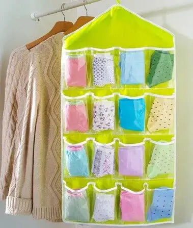 Simples Market 16-pocket clear hanging wardrobe organizer with neon lime trim for socks and underwear