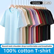 100 Percent Cotton T Shirt Round Neck Short Sleeved For Men And Women Casual Loose Fit Solid Color Summer