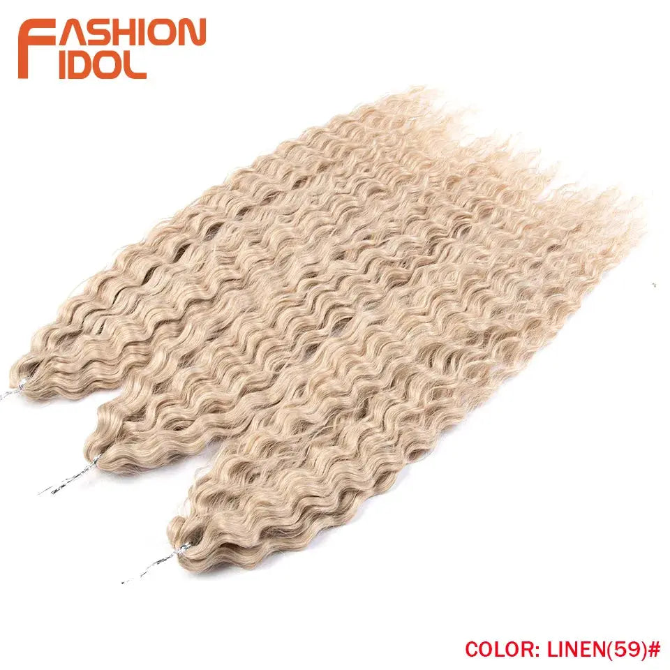 Ariel Hair synthetic twist crochet curly braiding hair, 24in water-wave in linen color, 3 bundles, Fashion Idol logo