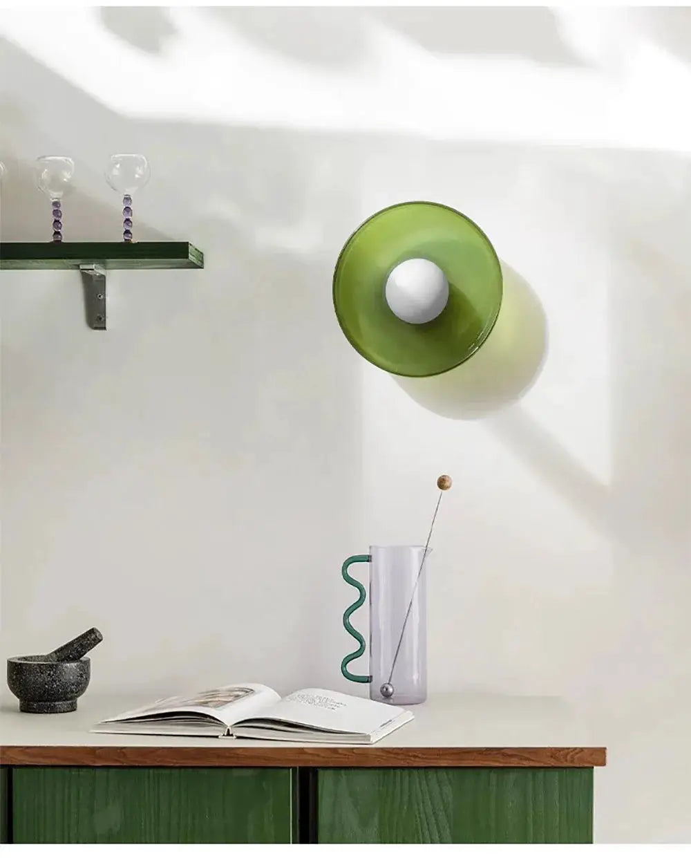 Nordic glass ceiling light with green glass shade, single head G9 lamp by Simples Market.