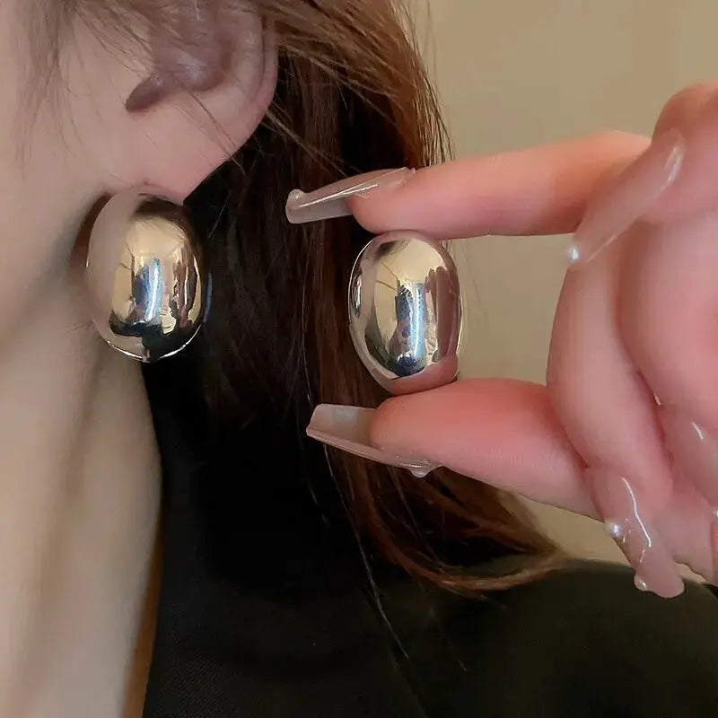 Gold Tone Irregular Oval Stud Earrings For Women Minimalist Geometric Jewelry Fashion Accessory