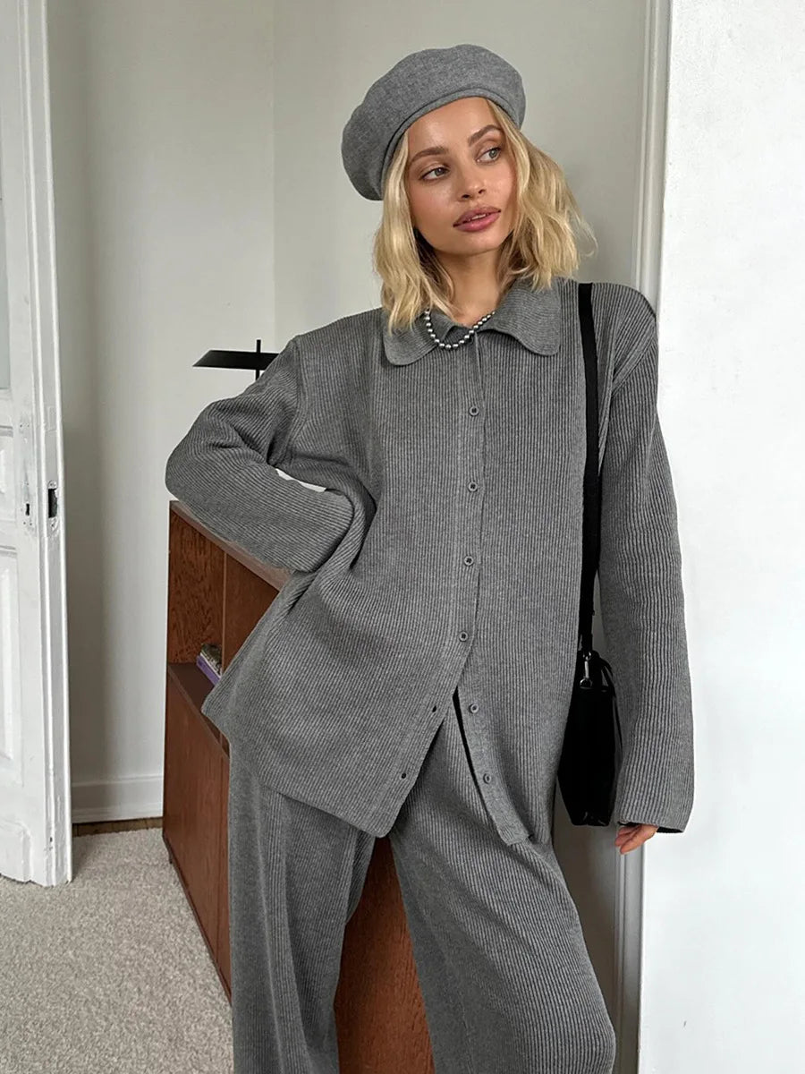 Bornladies Autumn Winter Knit Cardigan Pants Set Two Piece Outfit