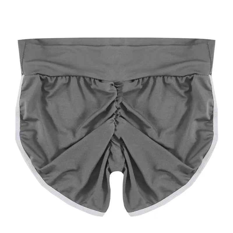 Women's gray gym shorts, low-rise stretchy athletic shorts with white trim Simples Market