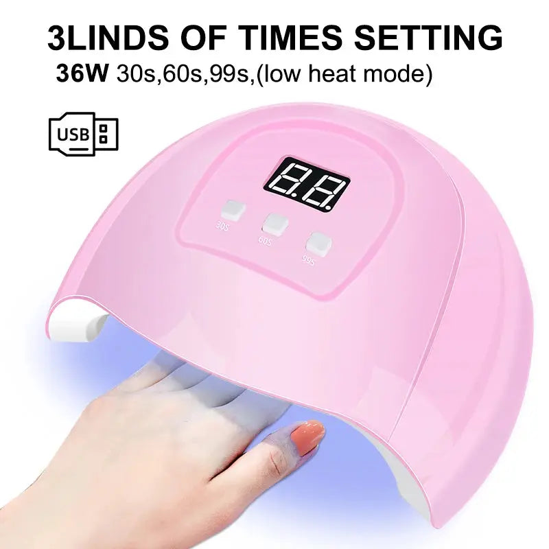 Gel nail polish kit with pink UV lamp and base/top coat by Simples Market