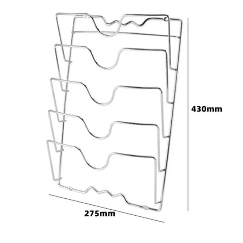 Pot lid rack Simples Market, five-layer wall-mounted metal rack; rust-free kitchen organizer, 430mm tall 275mm wide.