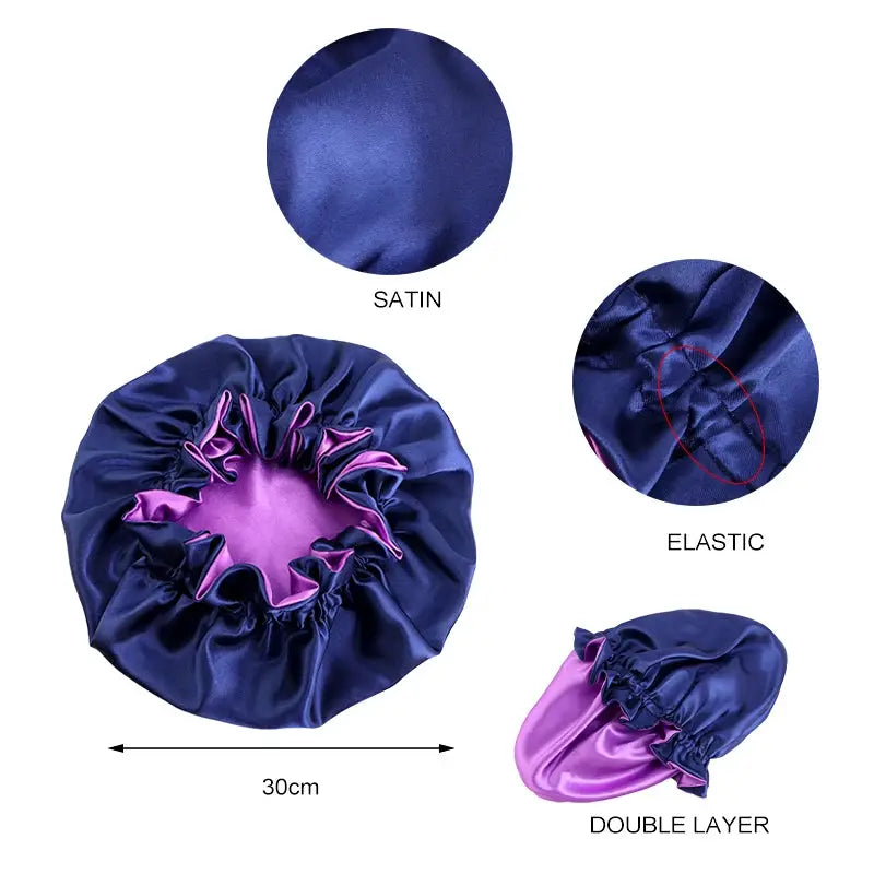 SilkNest Solid Elastic Double Layer Satin Bonnet Nightcap for Women with Gentle Sleep and Bath Hair Protection