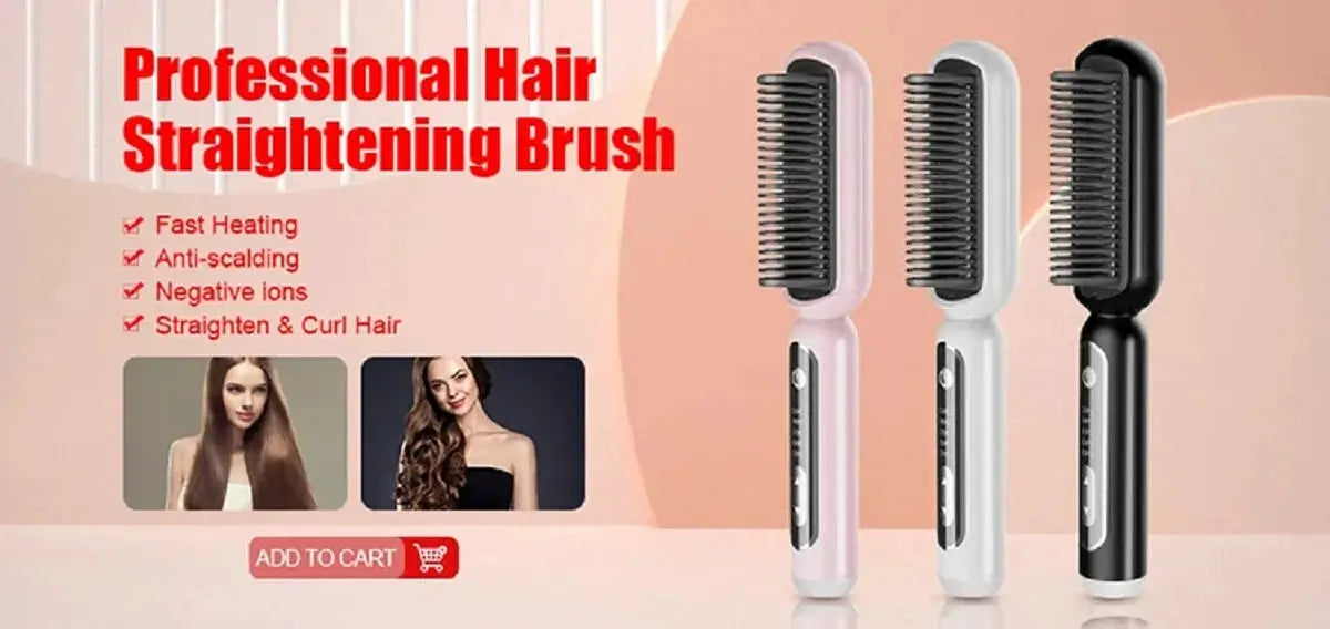 Hair straightening brush set in pink, white, and black by Simples Market (3 items)