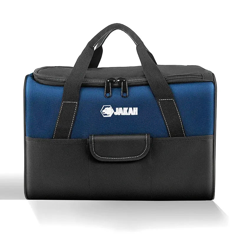 Heavy Duty Polyester Tool Bag by Simples Market in blue and black with dual top zippers and front flap pocket.