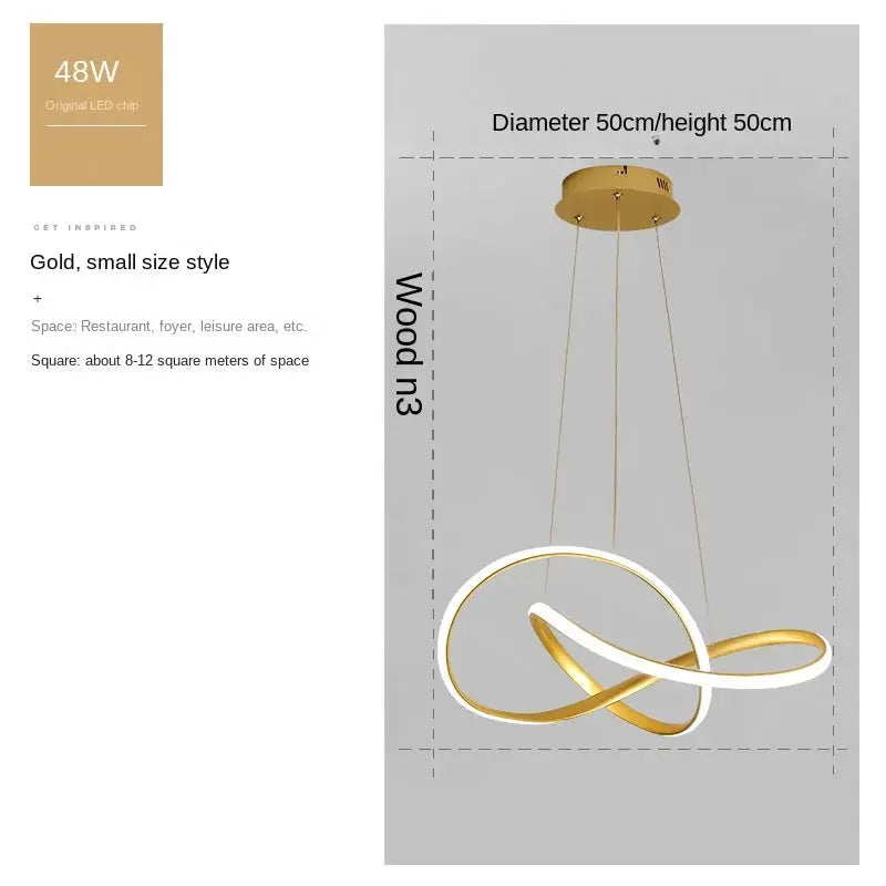 Dining Room Pendant Lamp gold loop design with LED ring, by Simples Market