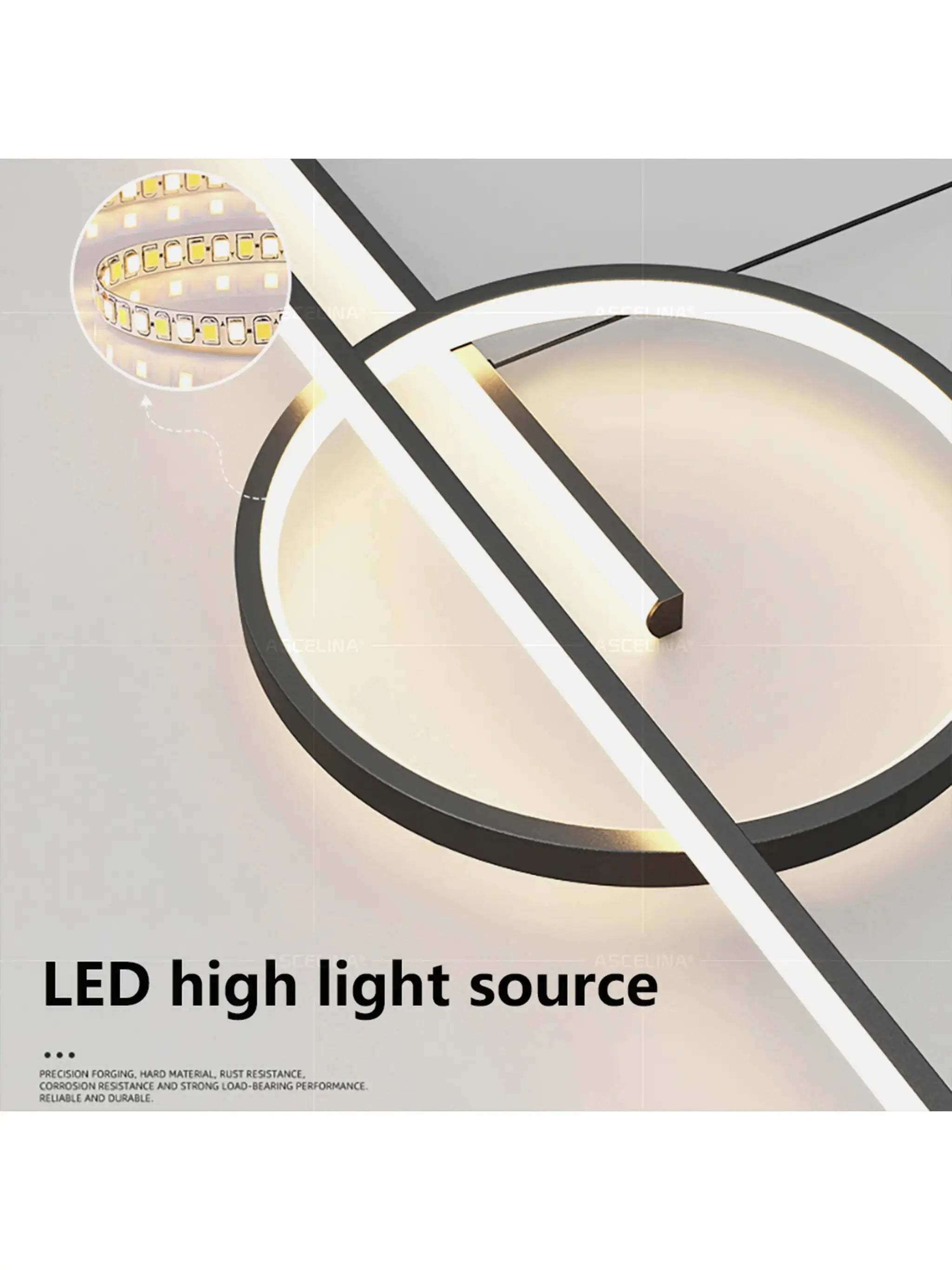 Simples Market modern LED chandelier; black metal circular ring with integrated LED strip
