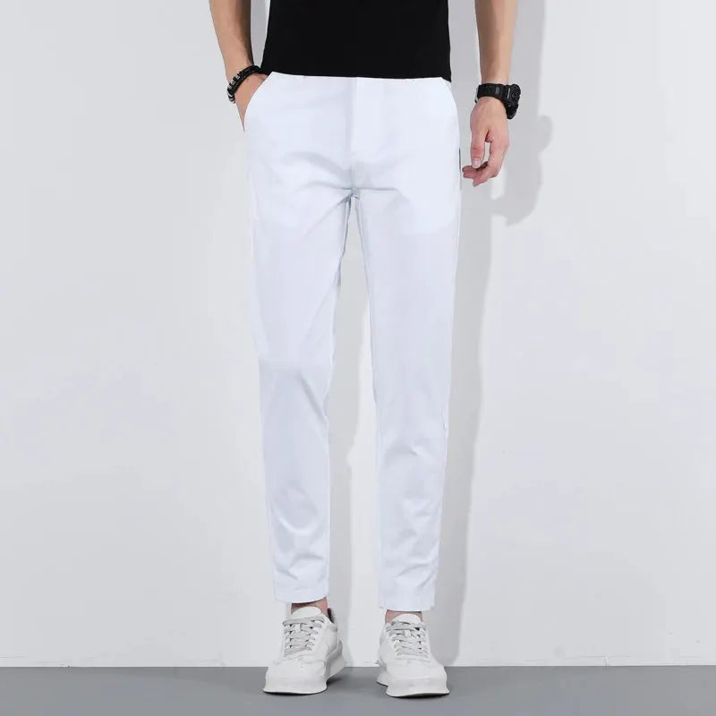 HIQOR men’s white cotton casual pants by Simples Market, breathable summer trousers