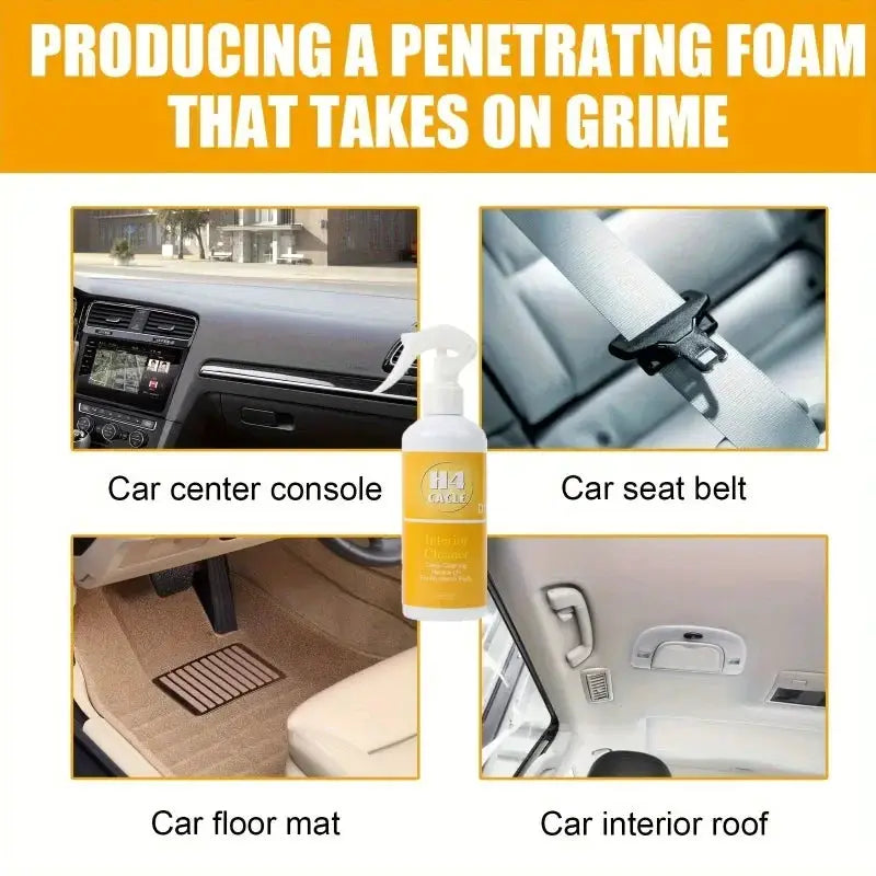 H4Cacle upholstery cleaner spray by Simples Market; orange label bottle cleans console, seat belt, floor mat, and roof.