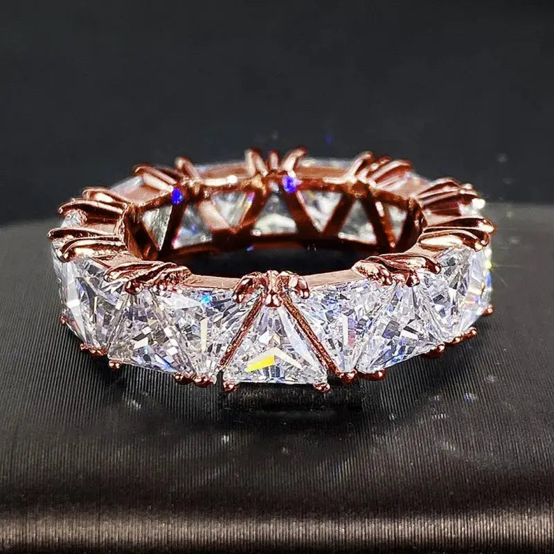 Ring: Huitan triangle-design cubic zirconia promise ring for women, rose-gold brass band