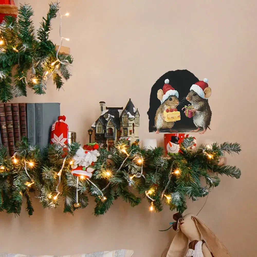 Cute Christmas Small Mouse Wall Stickers Home Decoration Noel Navidad Merry Christmas 2025 Happy New Year 2026