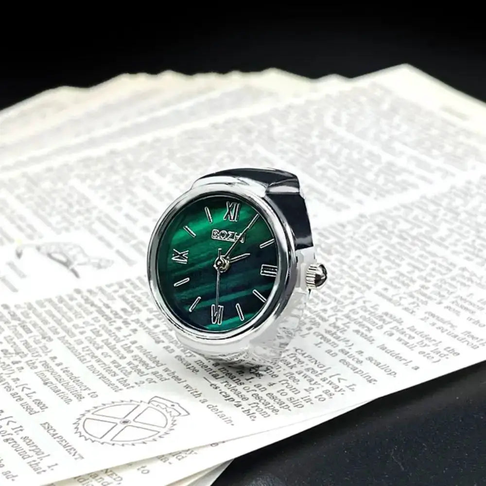 RetroPulse Heart Ring Watch With Adjustable Elastic Strap For Finger Sizes And Vintage Punk Roman Quartz Movement