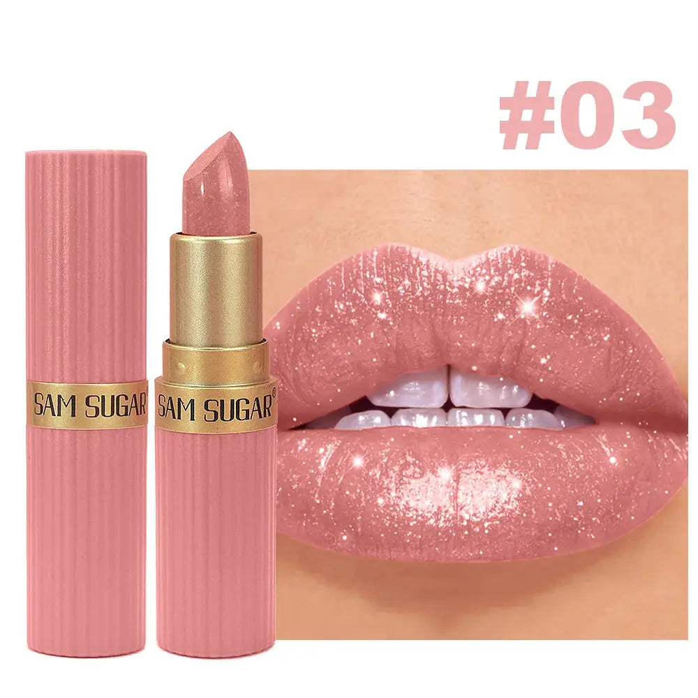 Pearlescent Pink Glitter Velvet Lipstick Waterproof Long Lasting Matte Shimmer Diamond Lipstick For Women Makeup Cosmetic