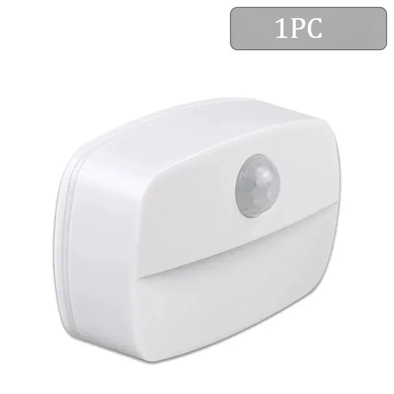 LED night light with motion sensor, white battery-powered bedside cabinet lamp.