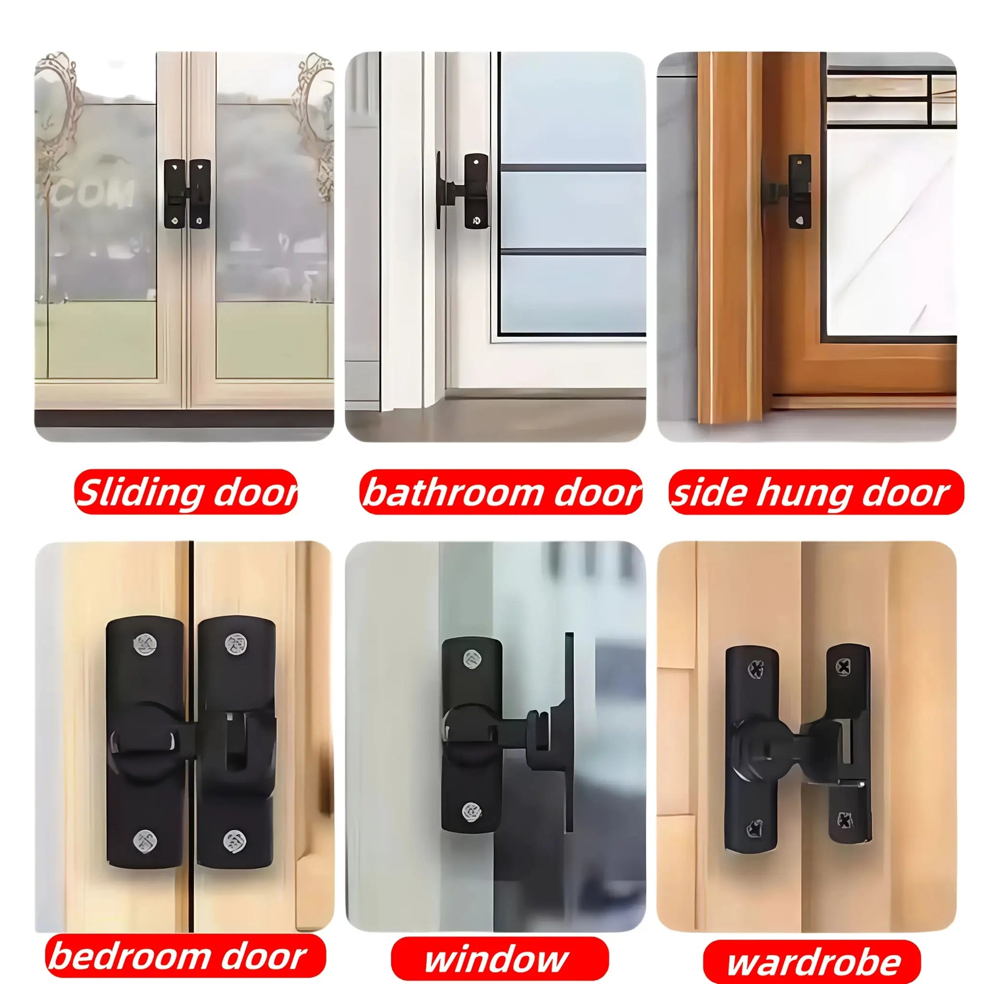 Simples Market anti-theft door lock, black, heavy-duty, keyless entry; fits 6 door types