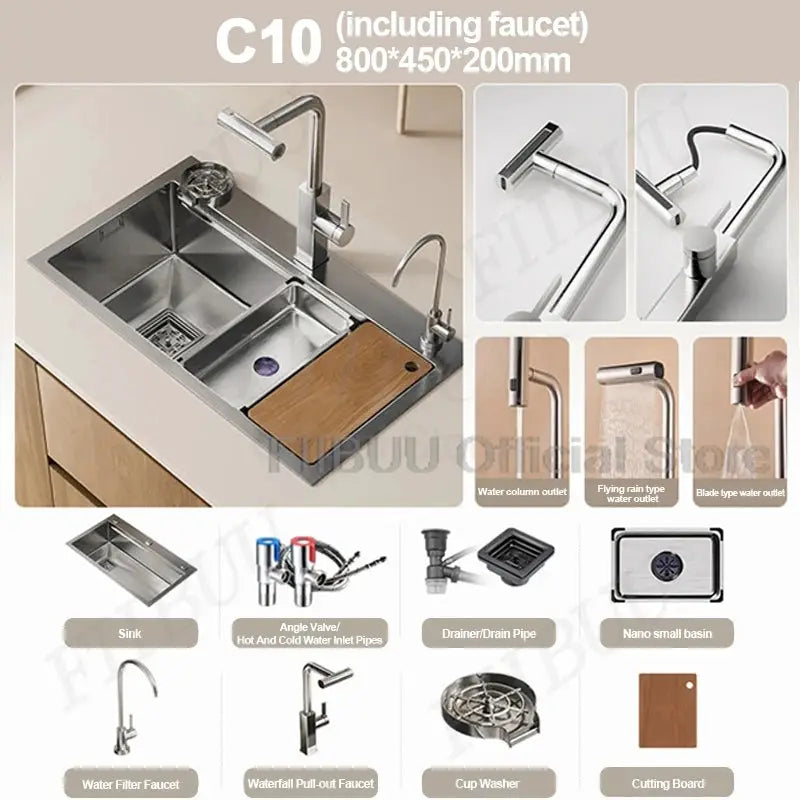 304 stainless steel kitchen sink with large single bowl, undercounter/topmount, includes faucet by Simples Market