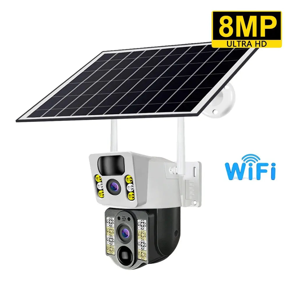 8MP solar-powered outdoor WiFi CCTV camera with dual-lens and night vision by Simples Market