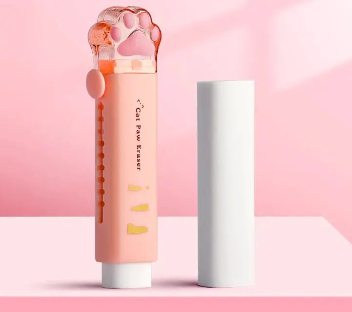 Pink cat-paw eraser with retractable push-pull design and removable white cap by Simples Market