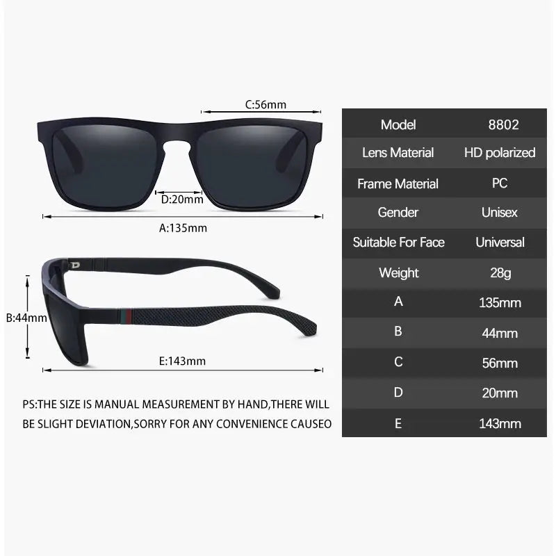 Unisex Vintage Square Polarized Sunglasses UV400 Protection For Driving And Fishing