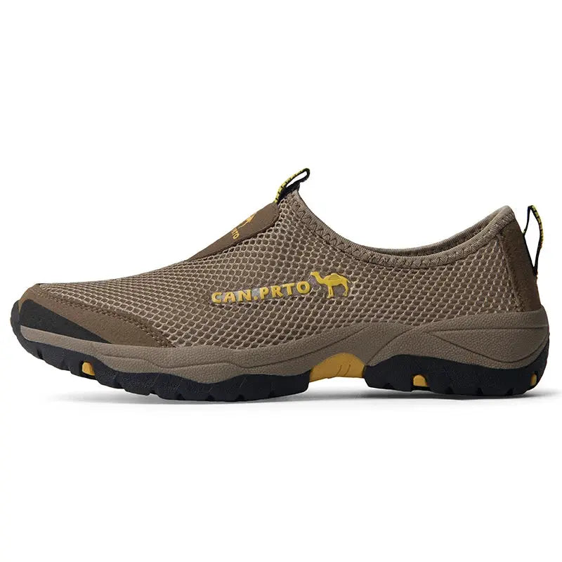 Men's mesh slip-on outdoor shoes, brown breathable casual loafers with rugged outsole by Simples Market