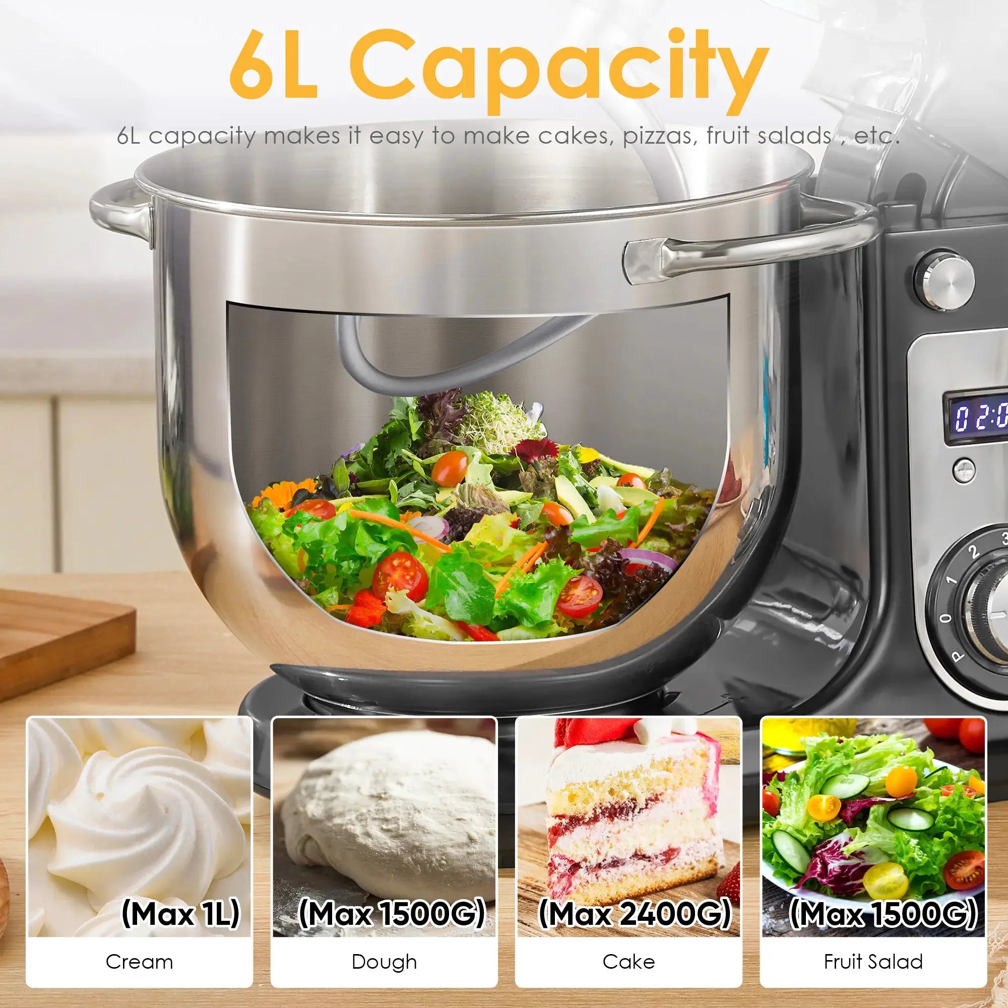 Biolomix Kitchen Stand Mixer 6 Speed 1200W 6L Dough Hook Wire Whip