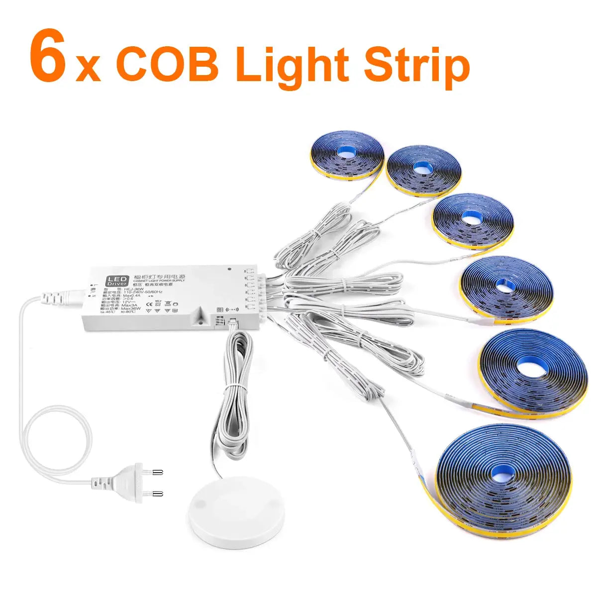 Under-cabinet COB LED strip set, 6 strips with driver and dimmable touch sensor, by Simples Market