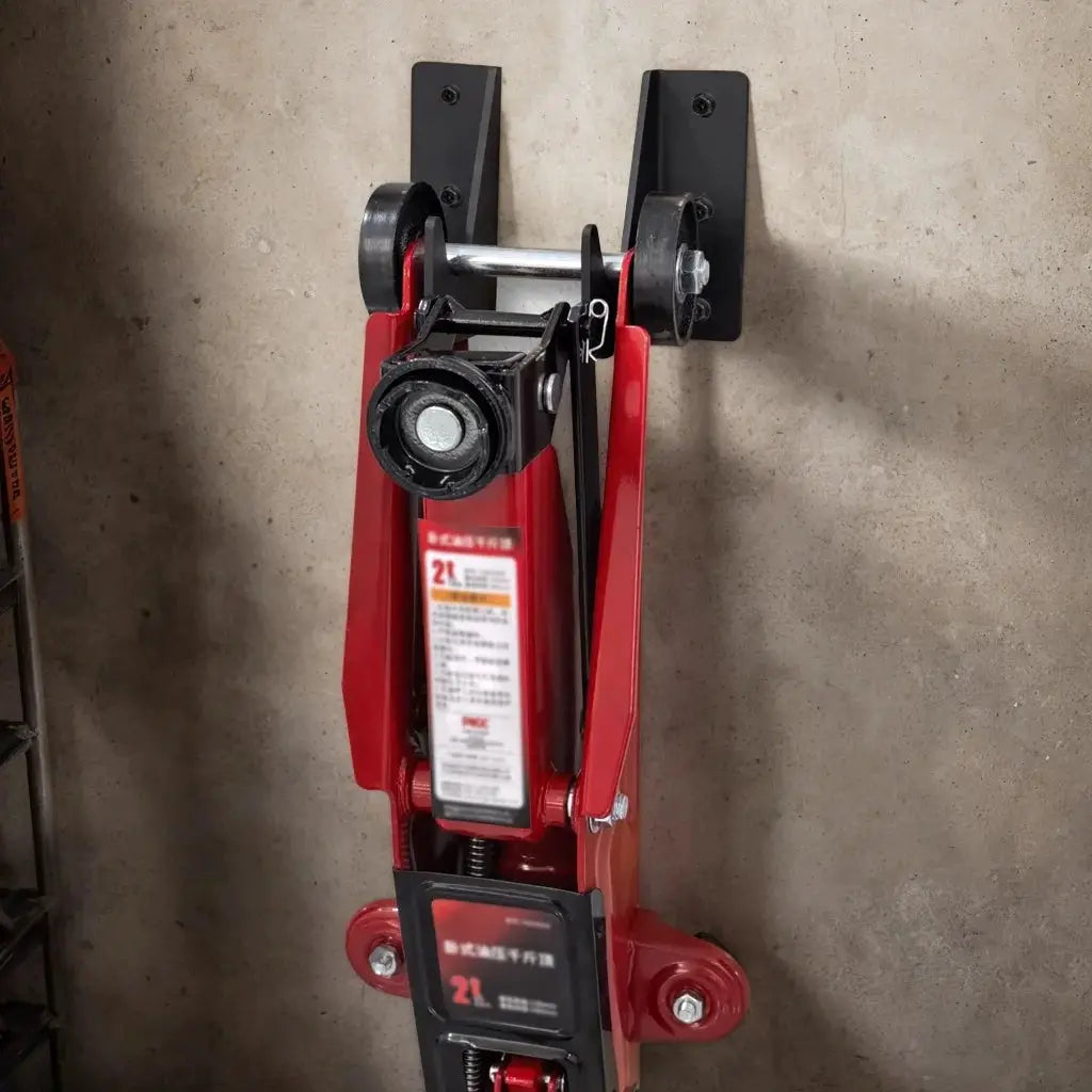 Floor standing red jack rack with black wall-mount brackets QC-QJD-02