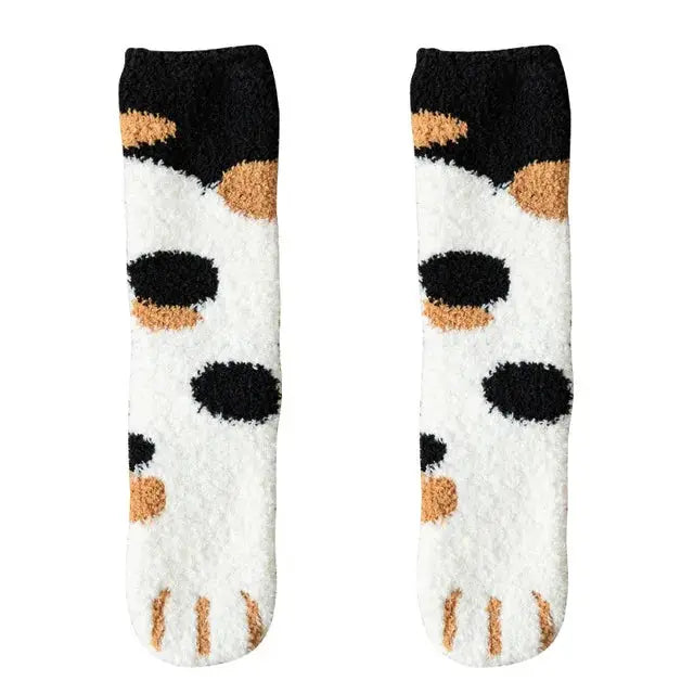 Kawaii Cartoon White Socks For Women Cute 3D Dog Paw Pattern Fleece Warm Home Floor Sleeping